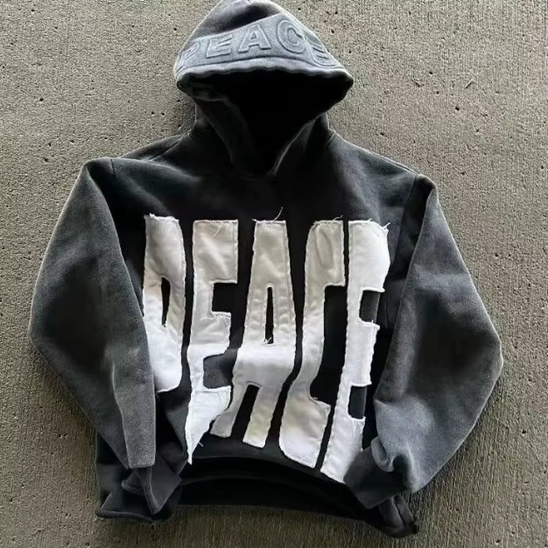 Hoodie Manufacturer Custom Boxy Fit 250Gsm Oversized Heavyweight Distressed Patch Acid Wash Hoodie Men