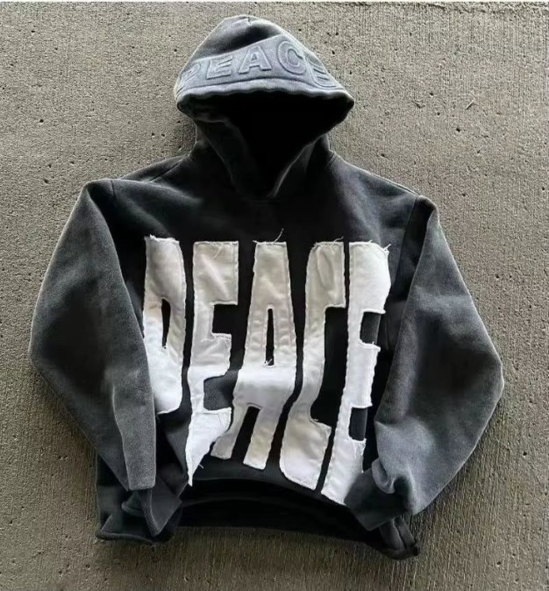 Hoodie Manufacturer Custom Boxy Fit 250Gsm Oversized Heavyweight Distressed Patch Acid Wash Hoodie Men