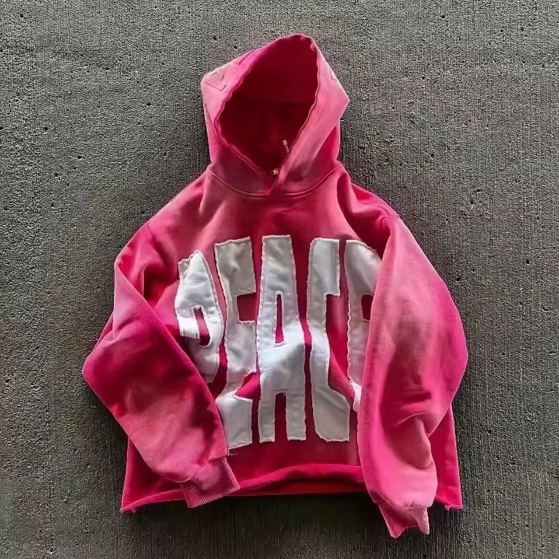 Hoodie Manufacturer Custom Boxy Fit 250Gsm Oversized Heavyweight Distressed Patch Acid Wash Hoodie Men