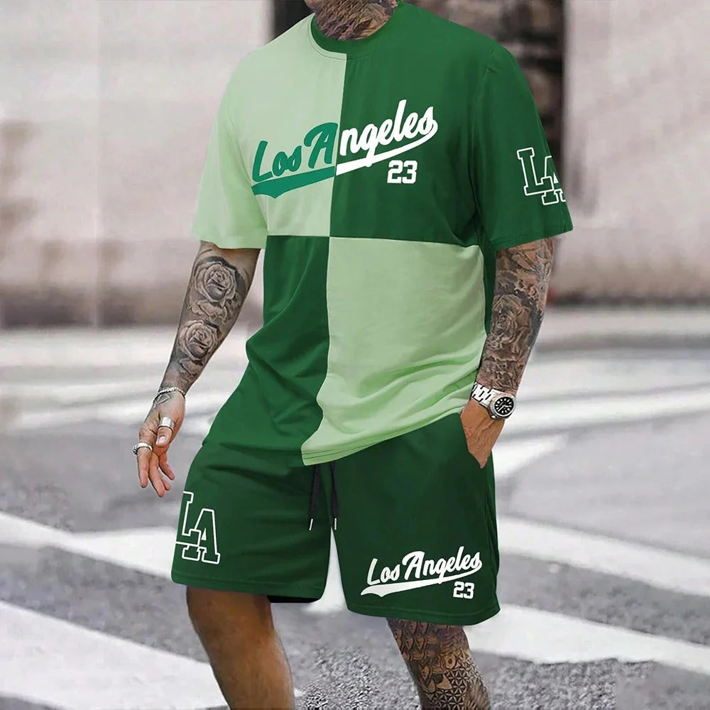 Men’S Two-Tone Graphic Streetwear Set